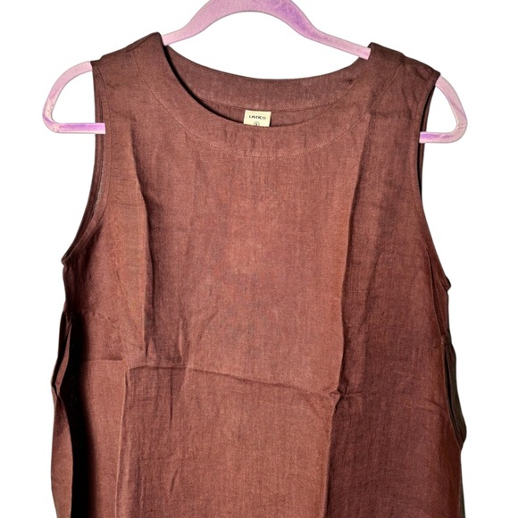 Lintico Sienna Linen Sleeveless‎ Dress Brown Casual Midi Women's Dress - Picture 3 of 8